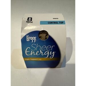 1 Pair NIP L'eggs Leggs Sheer Energy Control Top Sheer Toe Pantyhose Size B Nude